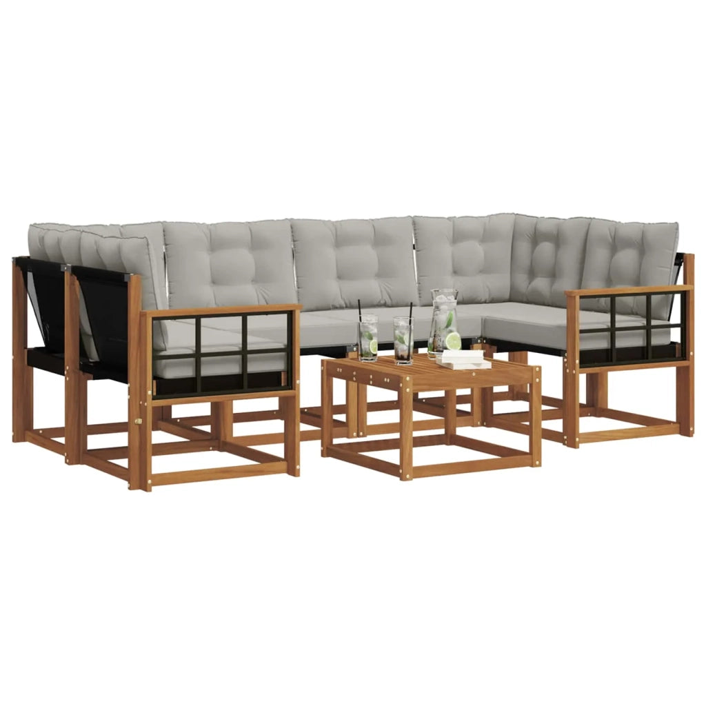 Set di divani da esterno 7 pcs Grigio Naturale e Chiaro