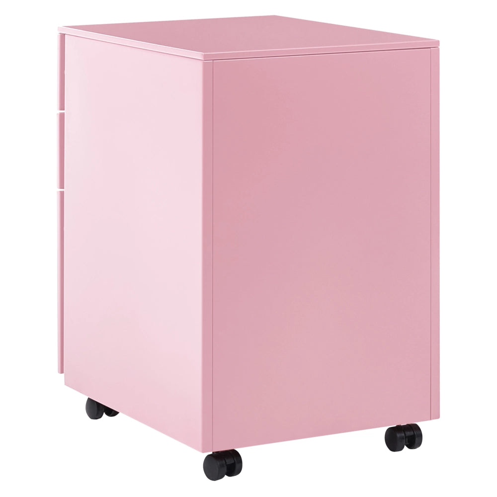 Classificatore in Metallo Rosa 3 Cassetti e Ruote Chiudibile a Chiave