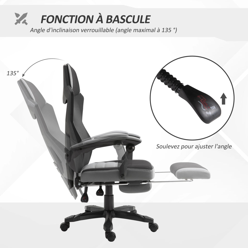 Poltrona da ufficio gaming regolabile con schienale reclinabile e poggiapiedi ¨C Xylo ¨C Tessuto grigio nero