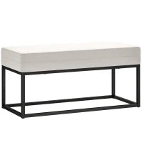 Panca da Ingresso Moderno in Acciaio, Spugna e Tessuto Vellutato con Piedini Regolabili, 94x42x44 cm, Crema