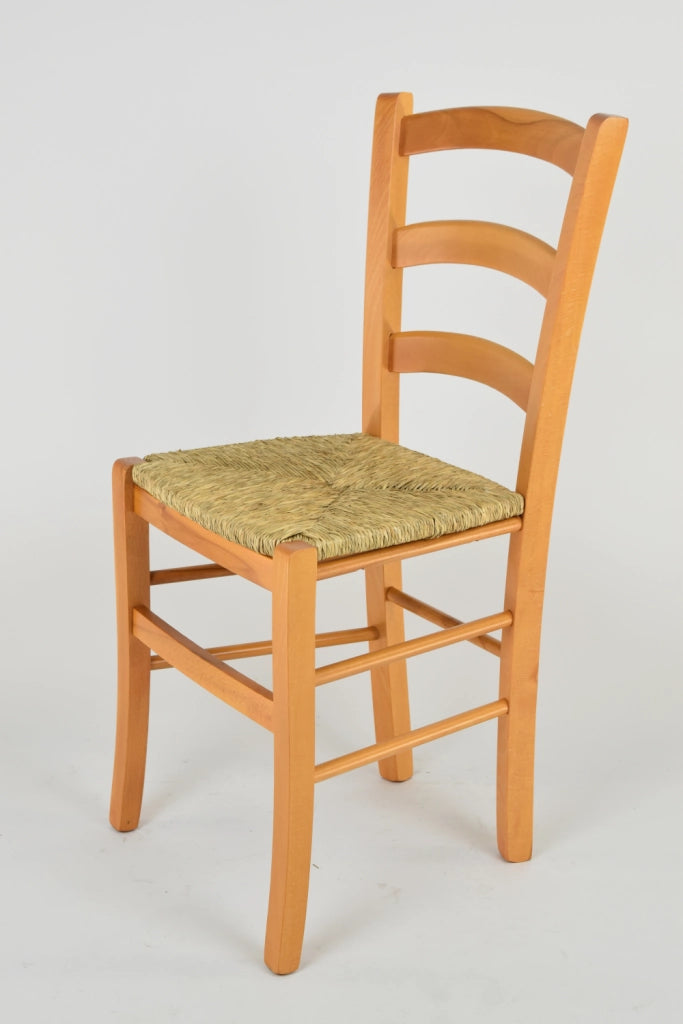 Set 6 Sedie Venice Tommychairs, robusta struttura in legno di faggio verniciata in miele e seduta in paglia