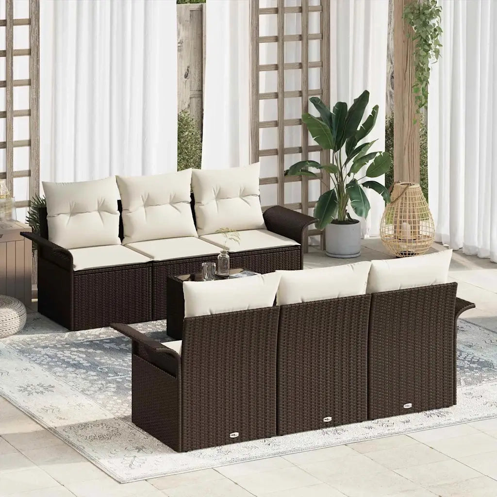 Set Divano da Giardino con cuscino 7 pcs Marrone polyrattan