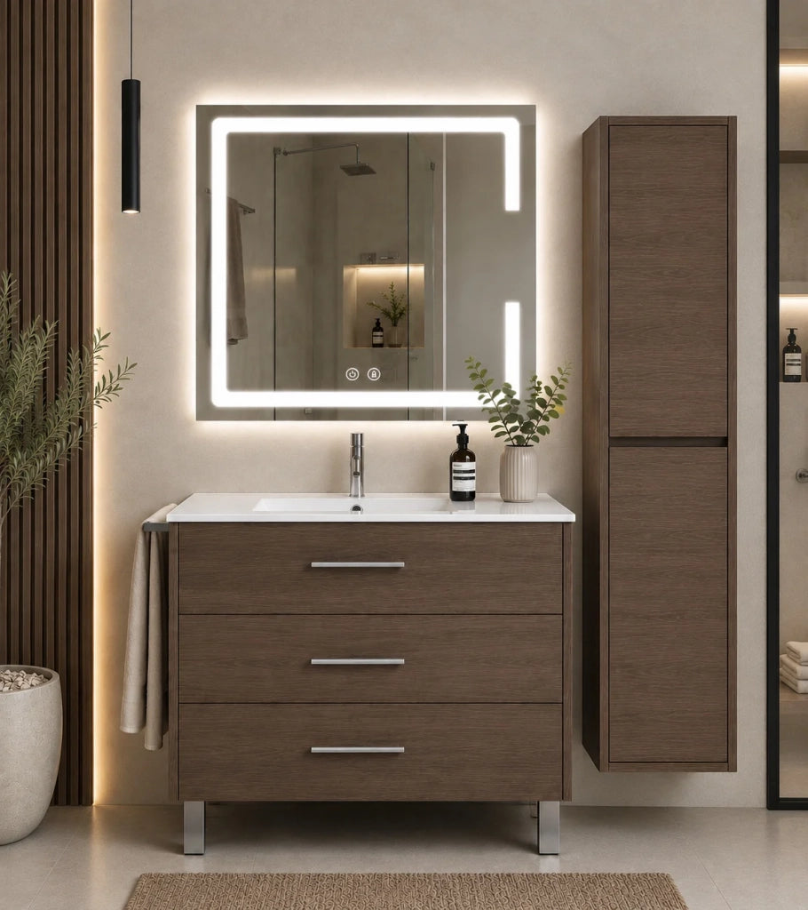 Mobile bagno con lavabo ORIGENBATH RIBERA senza specchio 70x45 cm frassino tea con colonna