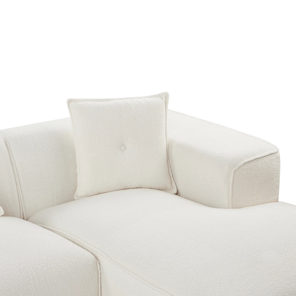 Divano Angolare Bianco Sporco Bouclé 3 Posti Cuscini Extra Dispersi versione sinistra stile Moderno