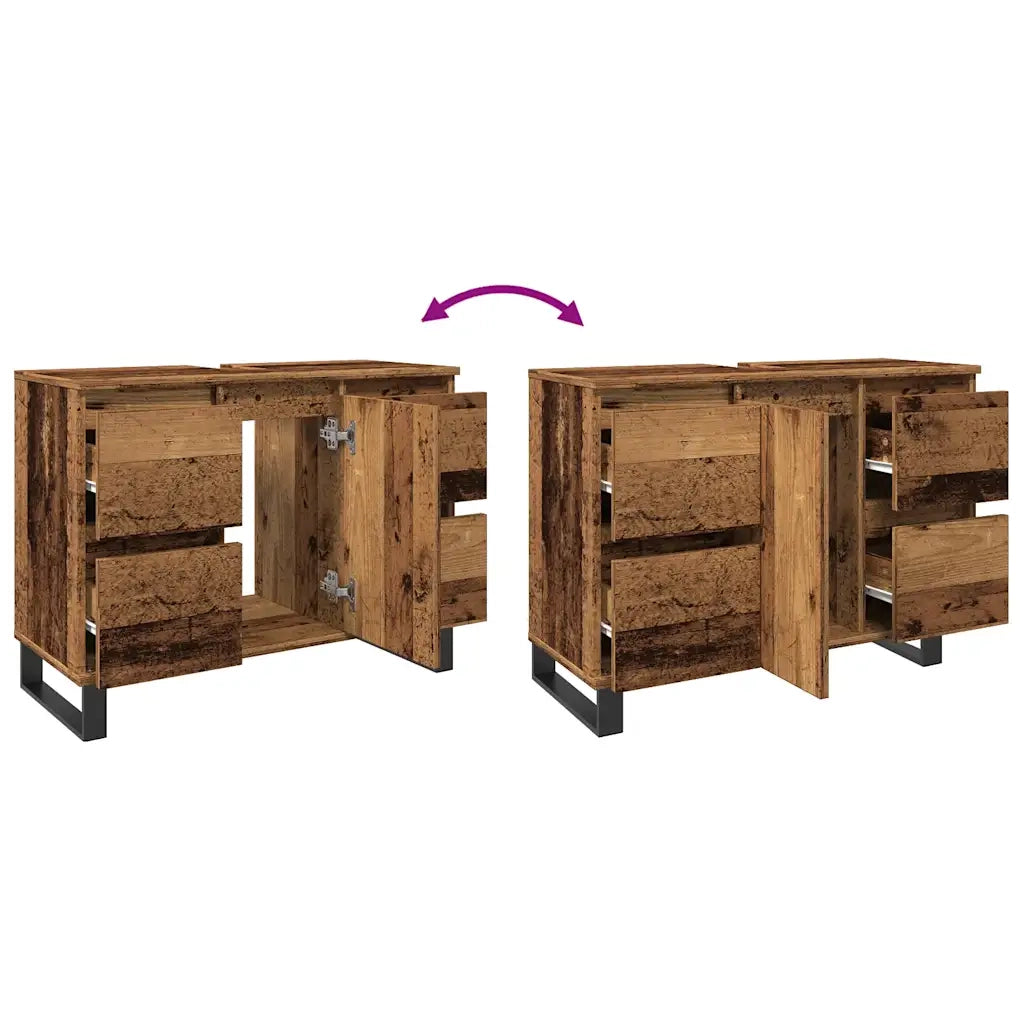 Mobiletto da bagno dal design industriale moderno con vano contenitore ottimizzato 80 x 33 x 60 cm in legno anticato 02_0051118