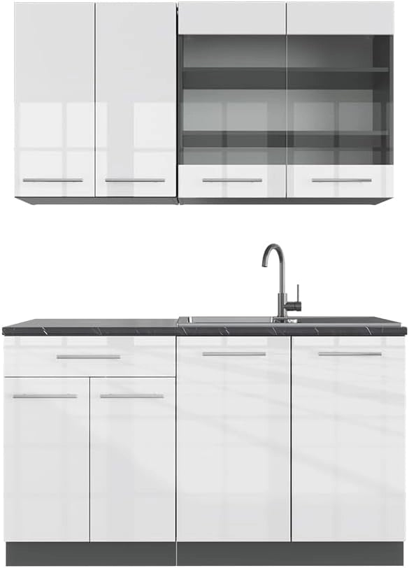 Cucina completa Fame-Line, Bianco lucido/antracite, 140 cm senza piano di lavoro, adatto per la combinazione individuale con altri moduli