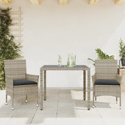 Set Pranzo da Giardino 3pz con Cuscini Polyrattan e Vetro 3278573