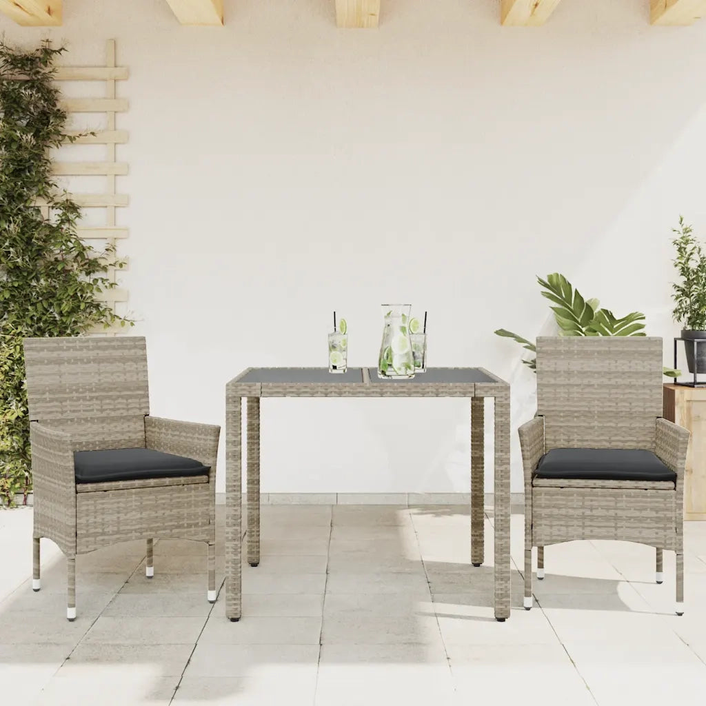 Set Pranzo da Giardino 3pz con Cuscini Polyrattan e Vetro 3278573