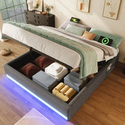 Letto Contenitore Imbottito con LED ¨C MINIMAL ¨C Grigio 140x200, USB, Senza Testiera