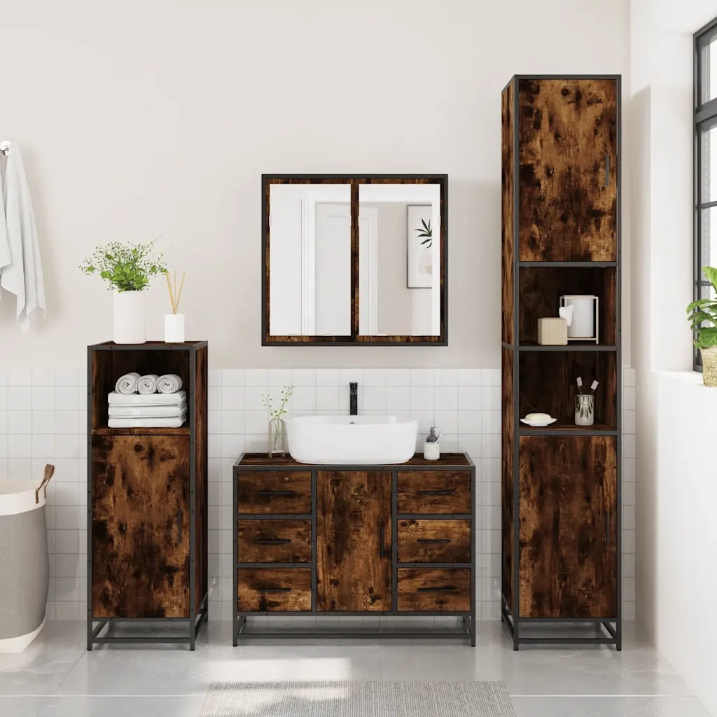 Set Mobili da Bagno 4 pz Rovere Fumo in Legno Multistrato 3301202