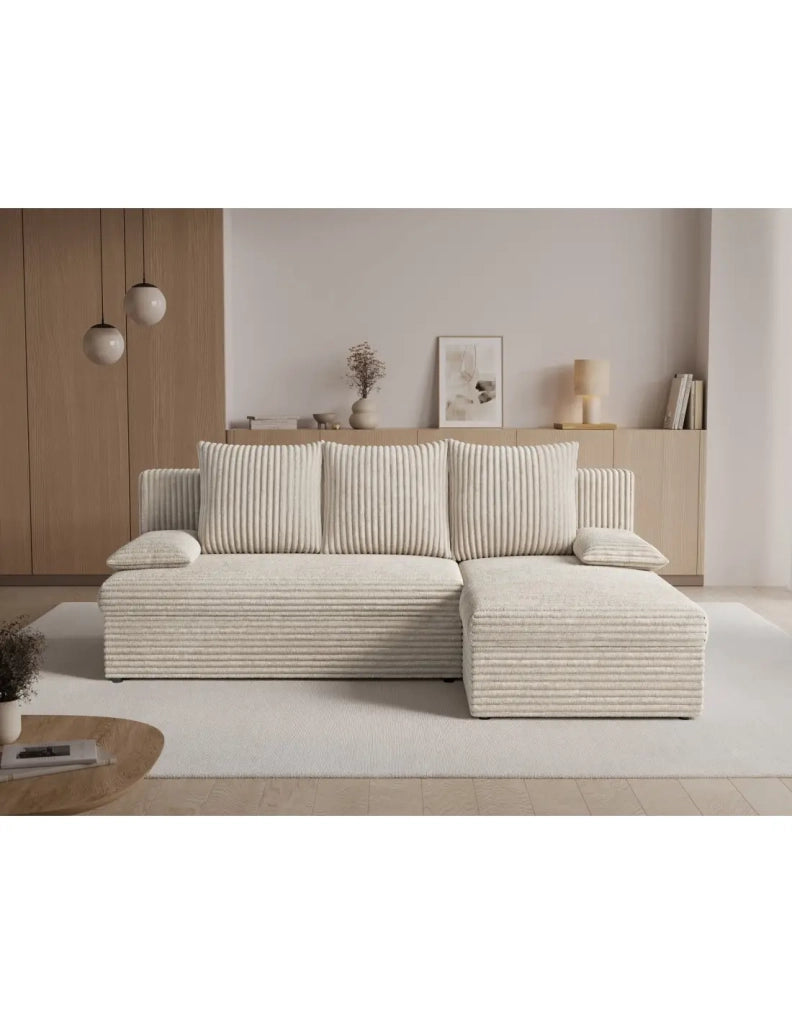Divano ad angolo Beige chiaro 3 posti con contenitore per biancheria 206x90x146cm GINA