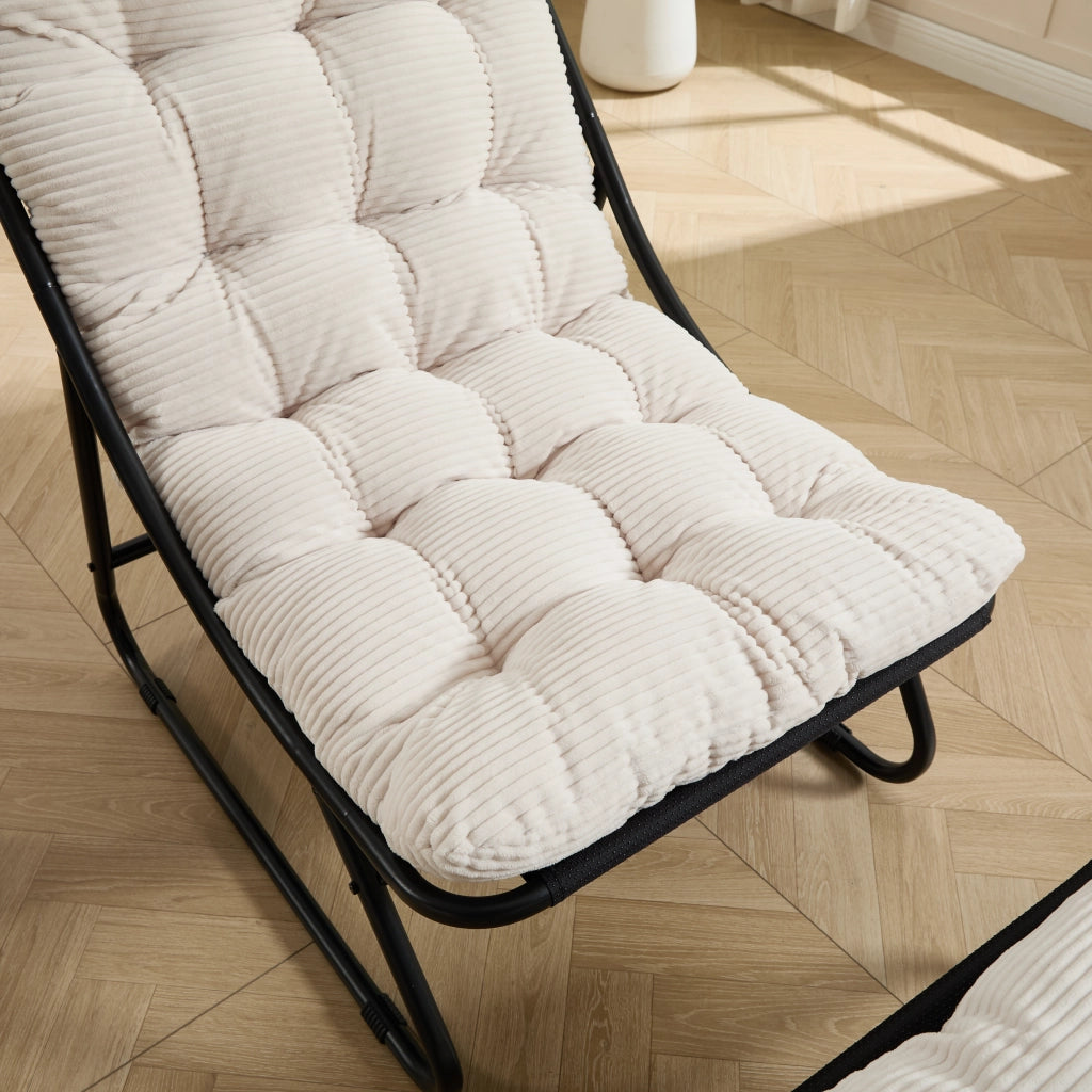 Poltrona da giardino reclinabile con pouf e cuscino imbottito in acciaio bianco per interno ed esterno