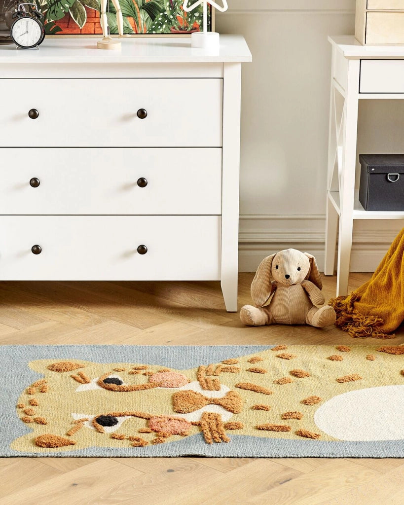 Tappeto per la cameretta dei bambini con stampa leopardata 80 x 150 cm Giallo e grigio