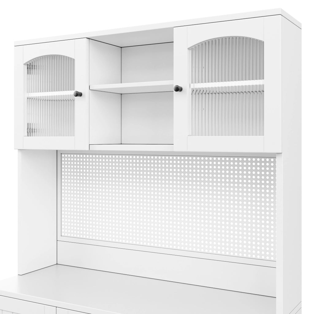 Credenza alta con vetrina e ripiani regolabili per cucina in truciolare bianco 103,5 × 40 × 180 cm