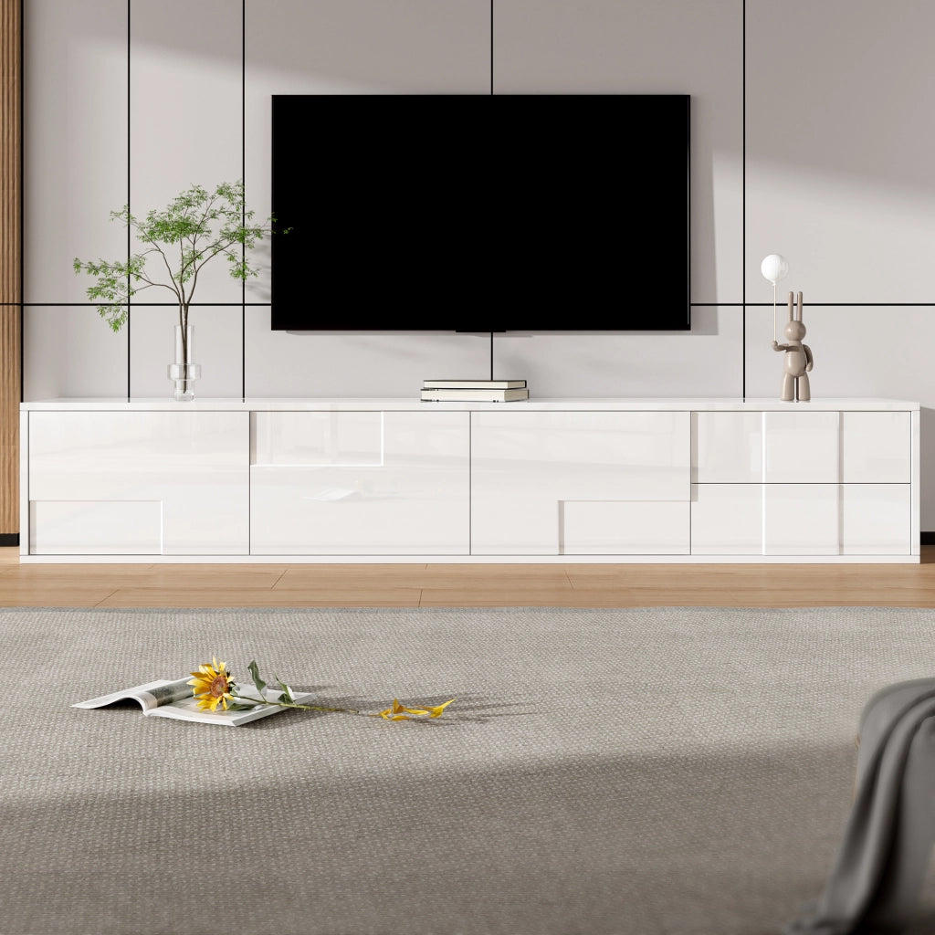 OKWISH Mobile TV con 3 Ante e 2 Cassetti, Montaggio a Parete o a Terra, Frontali senza Maniglie, Soggiorno, MDF, 170 x 30 x 30.5 cm
