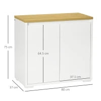 Mobile Multiuso con Armadietto a 2 Livelli in Truciolato e Ripiano regolabile, 80x37x75cm