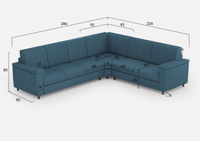 Divano Angolare 6 Posti 286x226x85 cm Marrak in Tessuto Avio