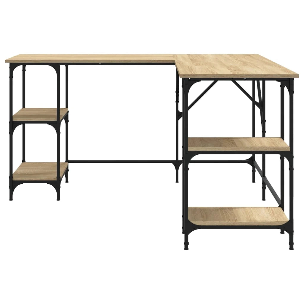 Scrivania tavolo postazione di lavoro mobile per computer studio rovere Sonoma 139 x 139 x 75 cm legno ingegnerizzato marrone 02_0023642