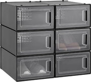 Sistema di Stoccaggio Scarpe - "Set di 6 Scatole di Deposito per Scarpe Transparenti Stivolate - Deposito Efficiente delle Scarpe in Nero - Risparmio di Spazio per la Stoccaggio delle Scarpe, Sneaker e Ballerine - Organizzatore delle Scarpe Pratico