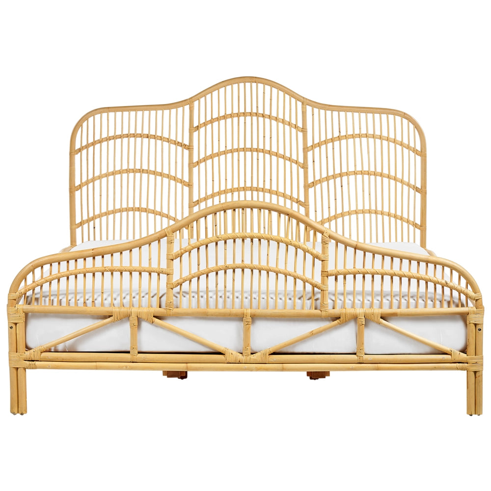 Letto a pannello Legno chiaro Rattan Mogano Legno UE Doppio 180x200 cm Telaio a doghe Base letto Intrecciato Testiera decorativa Moderna Boho
