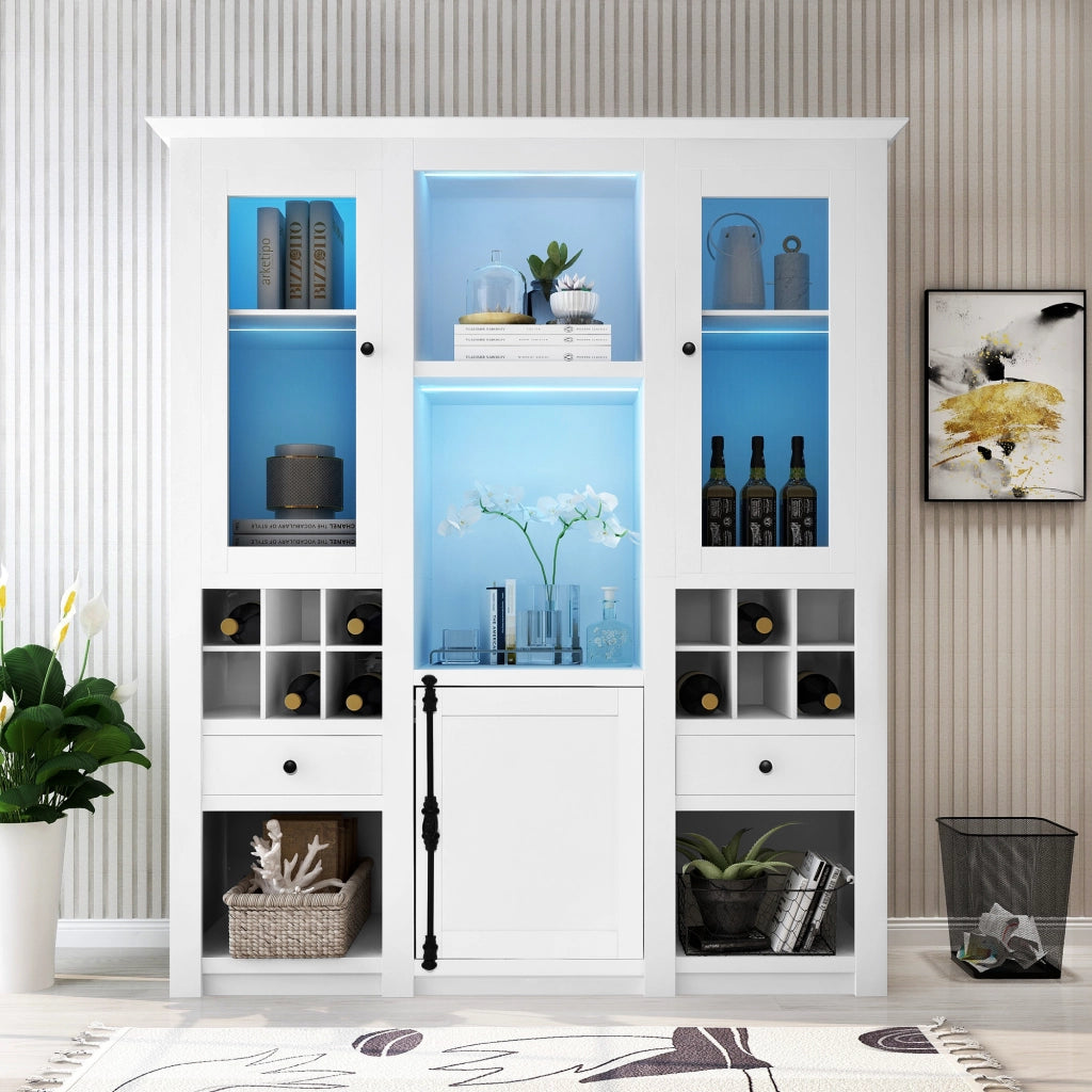 VETRINA 143x45,5x170 cm MDF Bianco con LED 16 colori e porte in acrilico