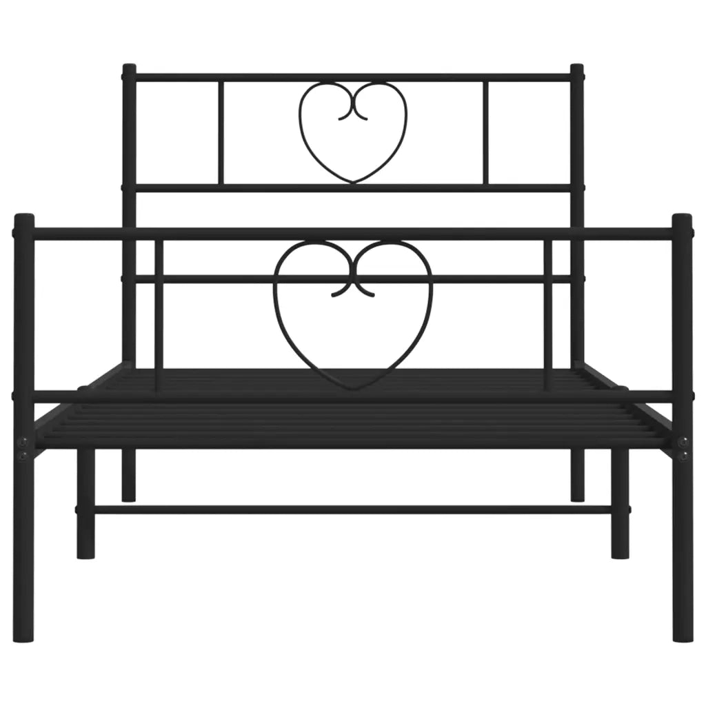 Letto singolo | Letto per adulti | Giroletto con Testiera e Pediera Metallo Nero 90x190 cm