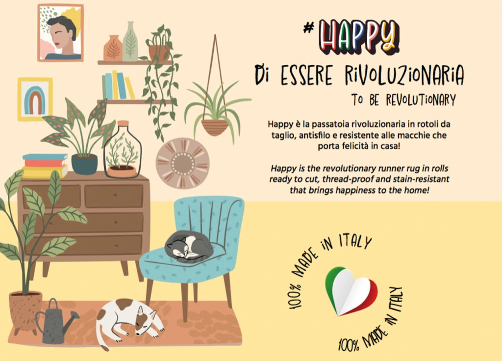 Tappeto Passatoia Cucina Antiscivolo Stampa Digitale Happy Dis. Poeta - 52x600 - Poeta