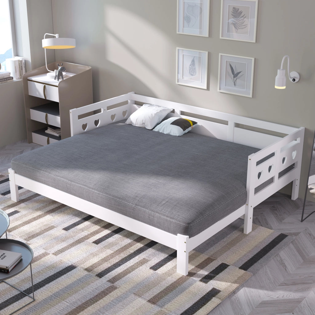 Letto estraibile 90 × 190 cm con secondo letto, struttura a cuore, senza materasso, legno bianco