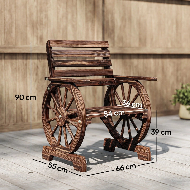 Sedia da giardino in legno con design a ruota di carro, stile rustico, colore Charcoal