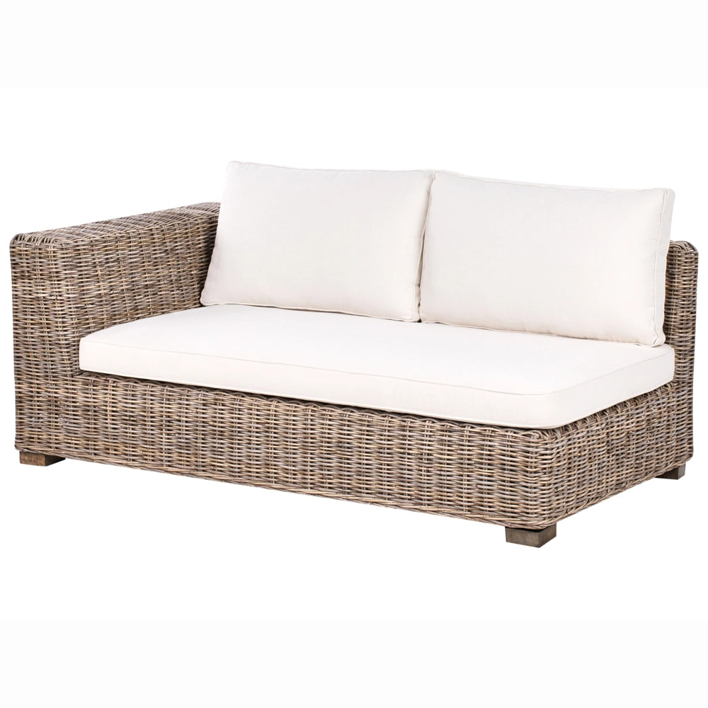 Set di divani da giardino in rattan naturale grigio a 5 posti con tavolino per ottomano e cuscini