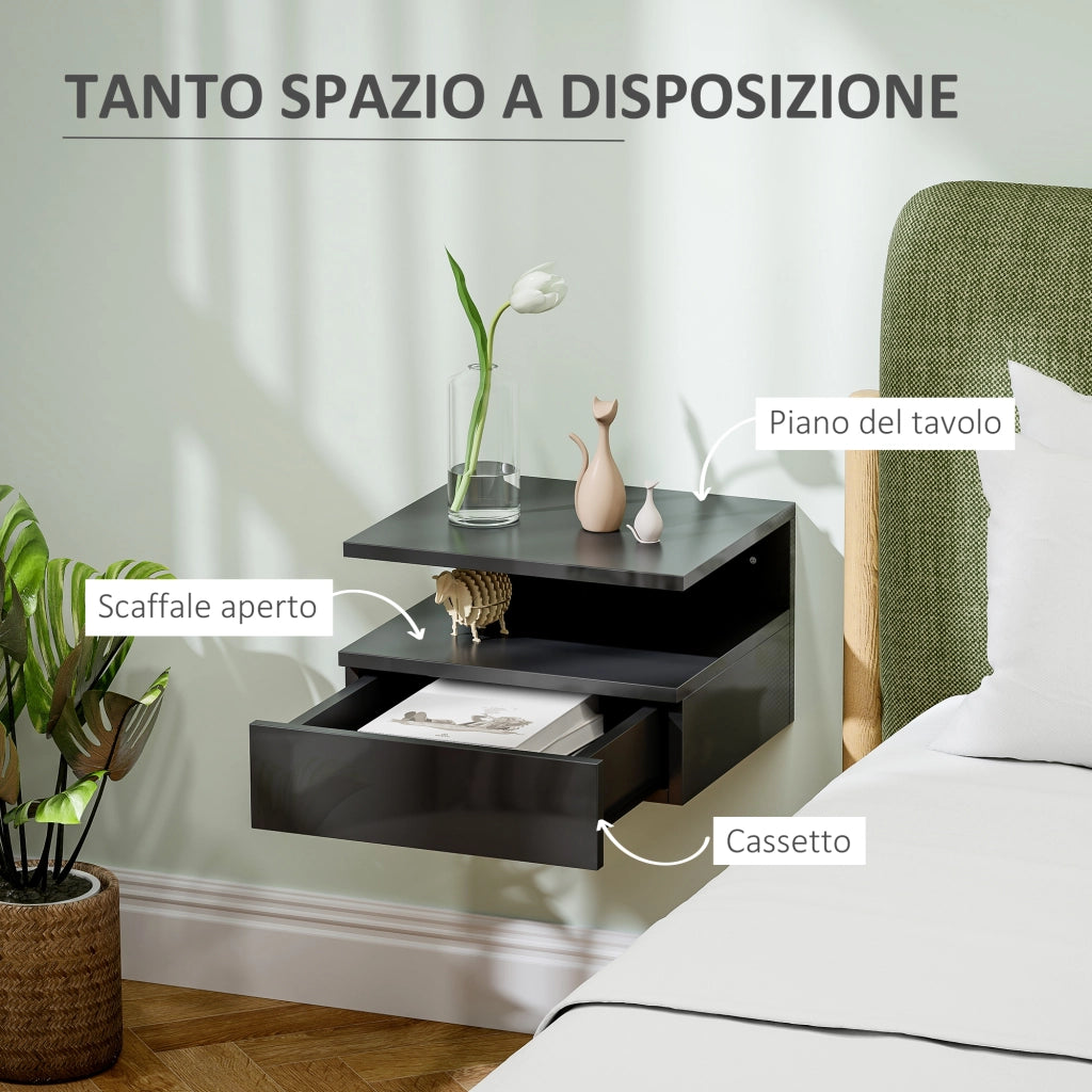 Comodino con Cassetto ¨C zephmum ¨C Legno, Nero, 35x32x22.5 cm