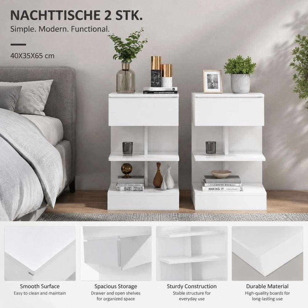 Bedside Tables 2 Pcs. White 40x35x65 Cm Wood Material