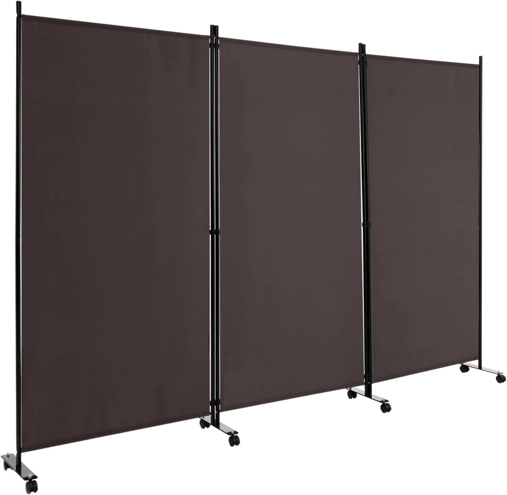 Paravento da Interno in Metallo, Separé Divisorio Interno Pieghevole con Piedini Stabili, Pannelli Divisori per Interni per Casa e Ufficio (Marrone, 262 x 180 cm (3 Pannelli con ruote))
