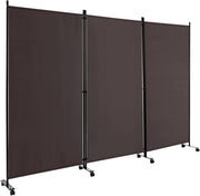 Paravento da Interno in Metallo, Separé Divisorio Interno Pieghevole con Piedini Stabili, Pannelli Divisori per Interni per Casa e Ufficio (Marrone, 262 x 180 cm (3 Pannelli con ruote))