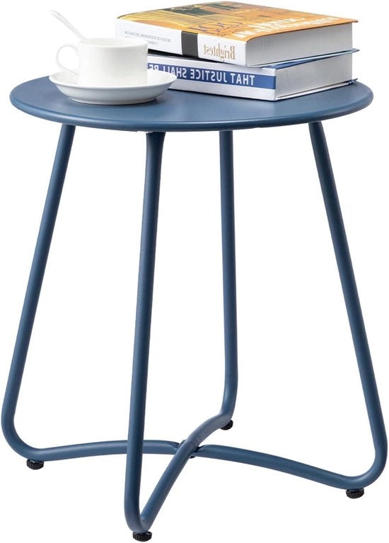 Tavolo da giardino a forma rotonda - Adatto per balcone e giardino - 1 pezzo - Blu marino - Metallo