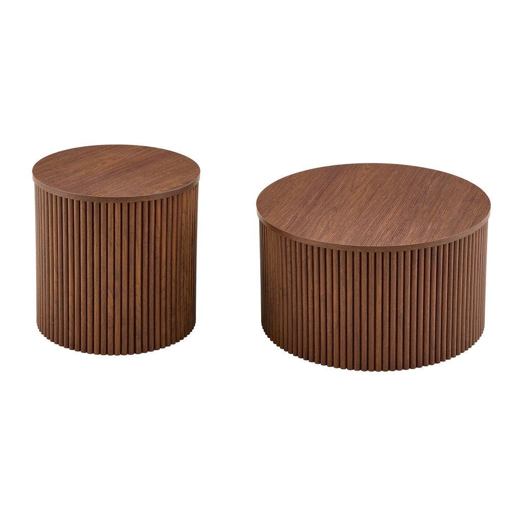Set 2 Tavolini da Caff¨¨ Rotondi con Ripiano ¨C MINIMAL ¨C MDF Effetto Noce