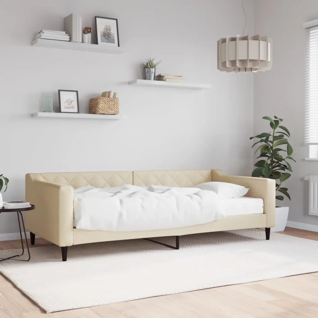 Divano Letto con Materasso Crema 90x200 cm in Tessuto 3197412
