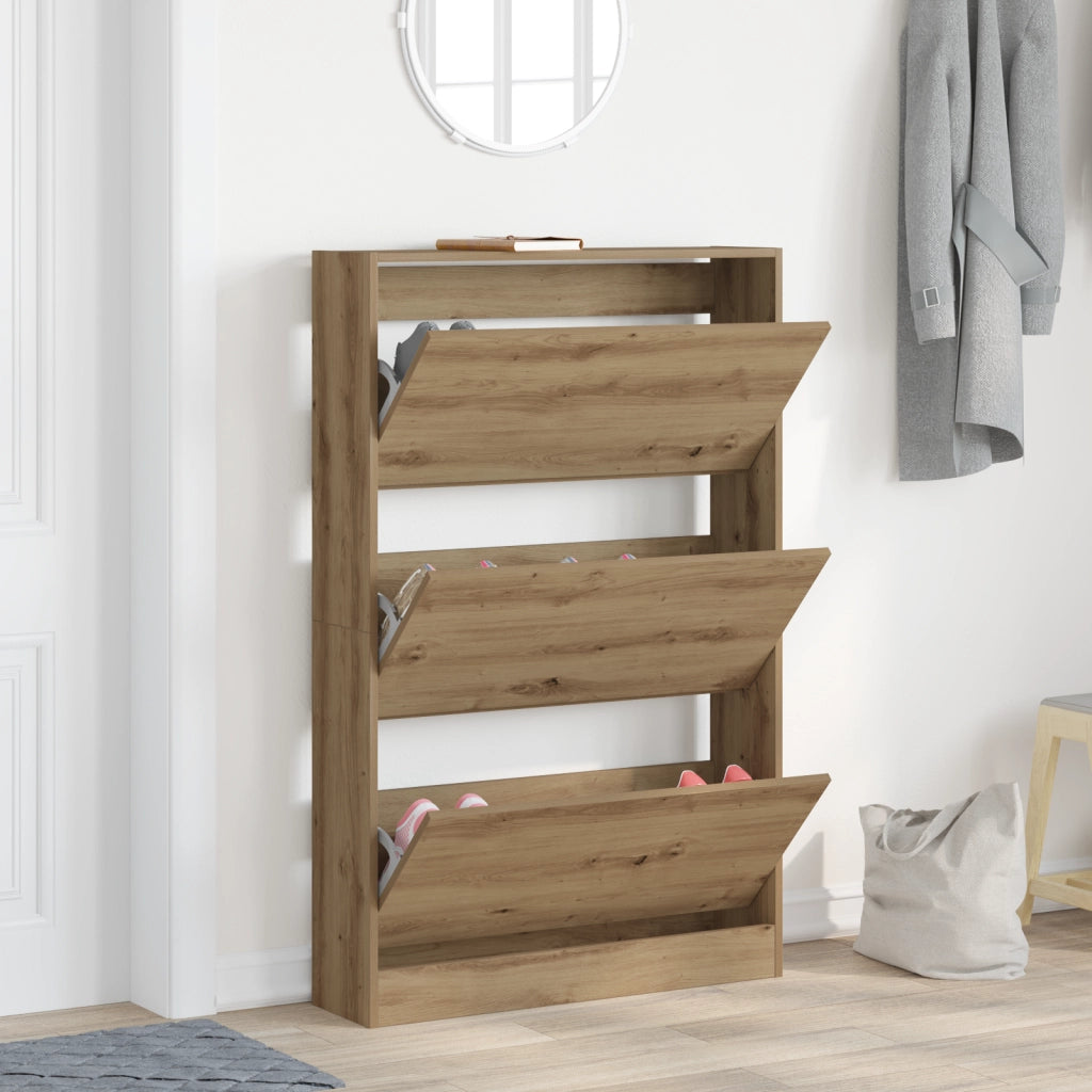Cabinet per scarpe in rovere artigianale 80x21x125,5 cm in legno ingegnerizzato