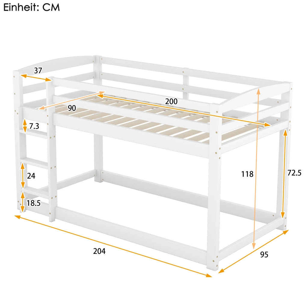 Letto a castello 90x200 cm salvaspazio; legno; bianco