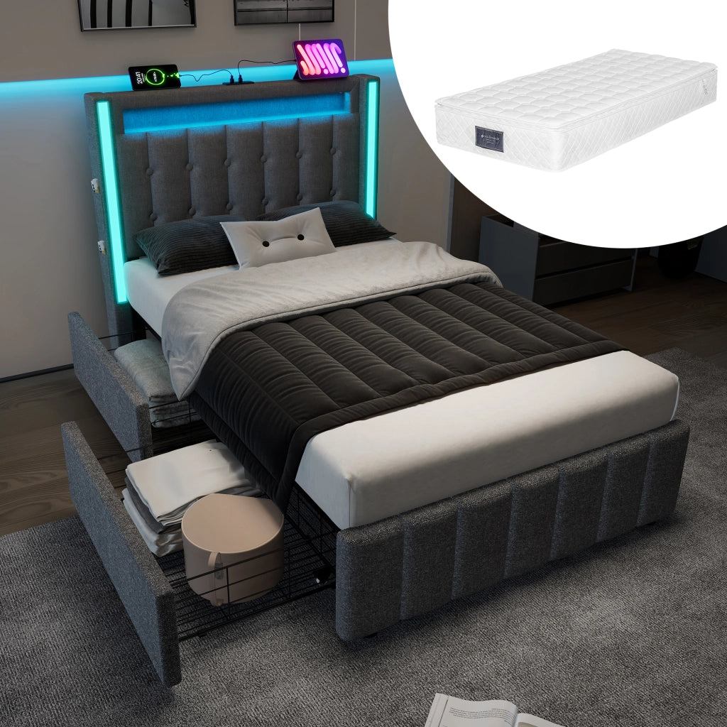 letto imbottito lino grigio 90 x 200 cm