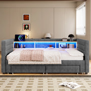 Letto estraibile in velluto con LED e vani contenitore