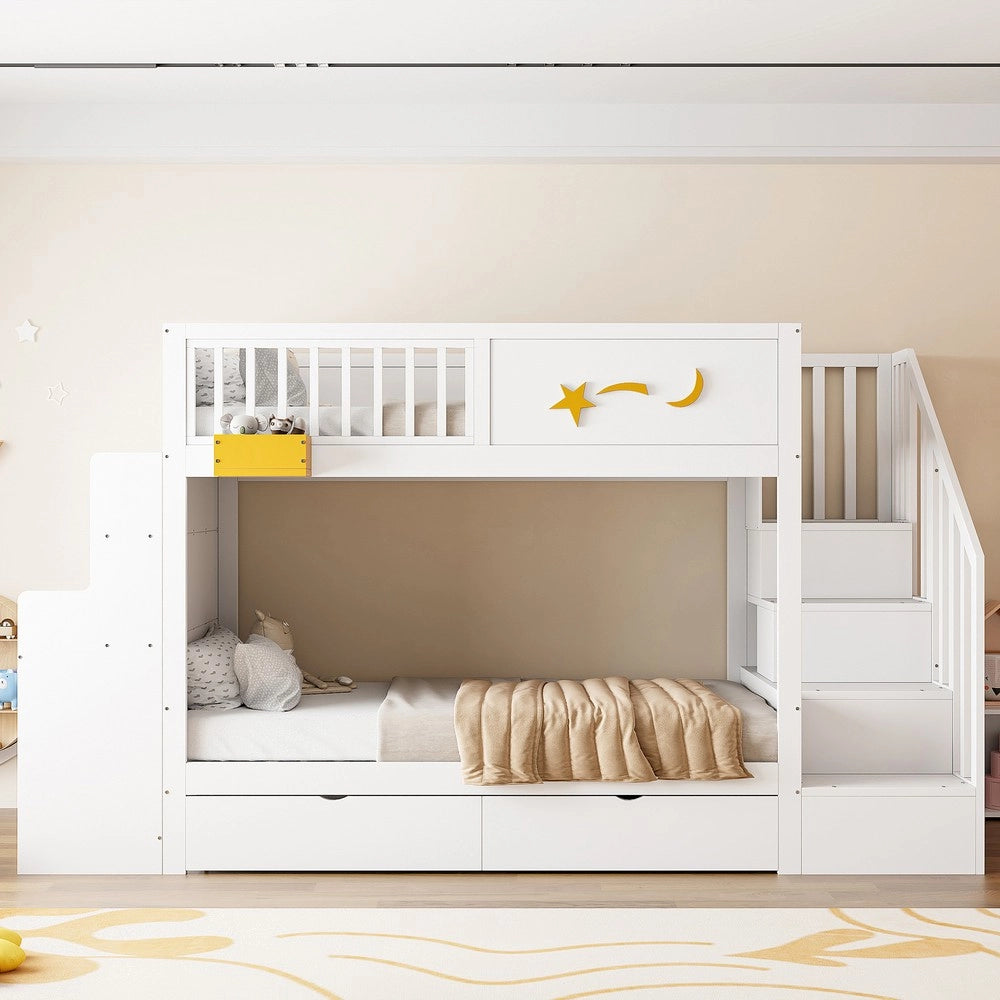 Letto a Castello Bambini con Cassetti, Scrivania e Scala ¨C Xylo ¨C Pino Massello Bianco 90x200