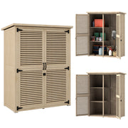 Armadio da Esterno Portaoggetti a 2 Ripiani con Picchetti, in Legno di Abete, 127x65x159.5/168 cm