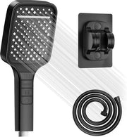 Douchekop con serpentina 1,5 m, manubrio per doccia con 7 tipi di getto, grande testa per doccia, aumenta la pressione, risparmia acqua, nero