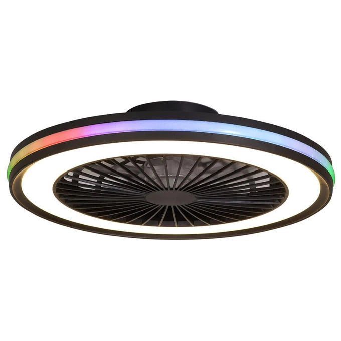 Mantra Iluminación Ventilatore da Soffitto Nero con Telecomando e Luci RGB 60W 556x142 cm