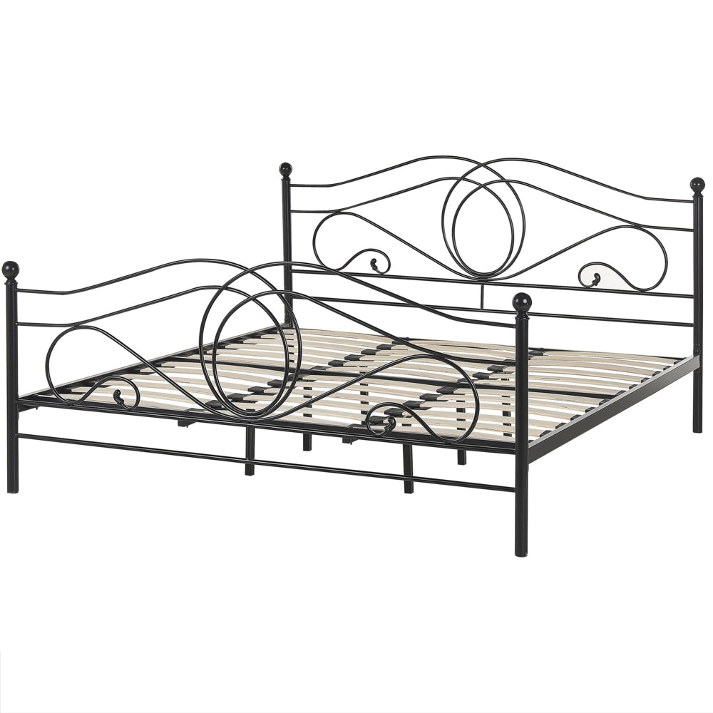 Letto in metallo Nero 180 x 200 cm con testiera a doghe e pediera retrò vintage
