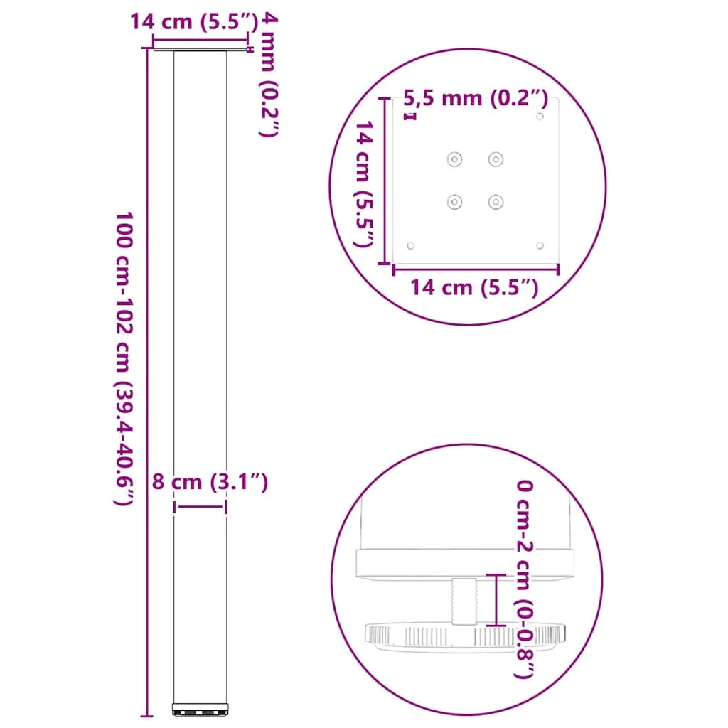 Set di 4 gambe regolabili per tavolo da bar 100-102 cm design moderno con guide in acciaio verniciato a polvere bianco 02_0056774