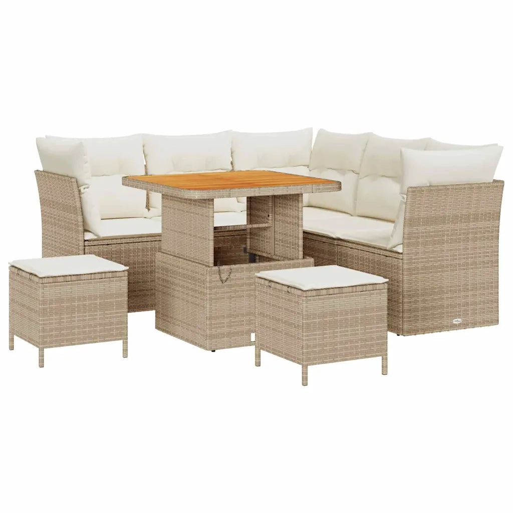 Set Divano da Giardino con cuscino 8 pcs beige e panna