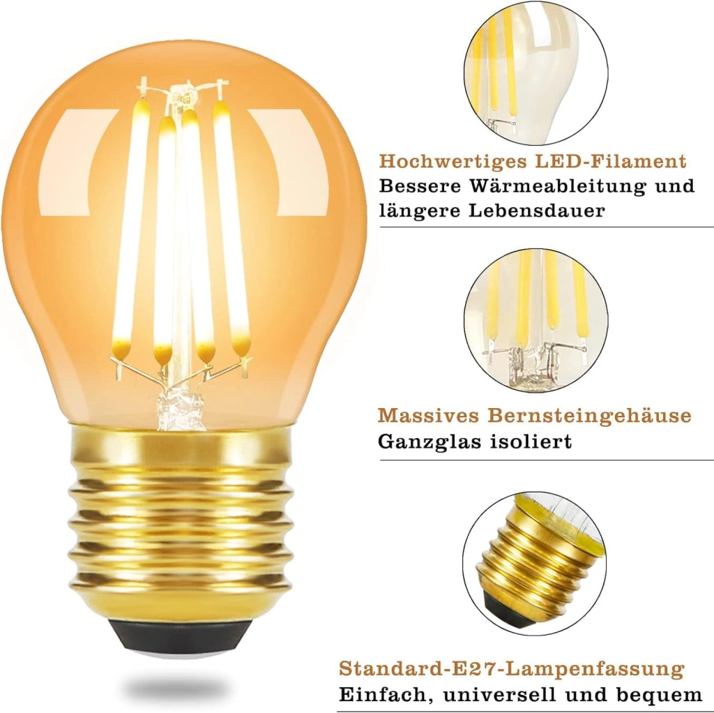 ZMH Lampadine LED vintage E27 G45 4W 2700K Bianco caldo lampadine a filamento Edison in vetro anticato confezione da 6