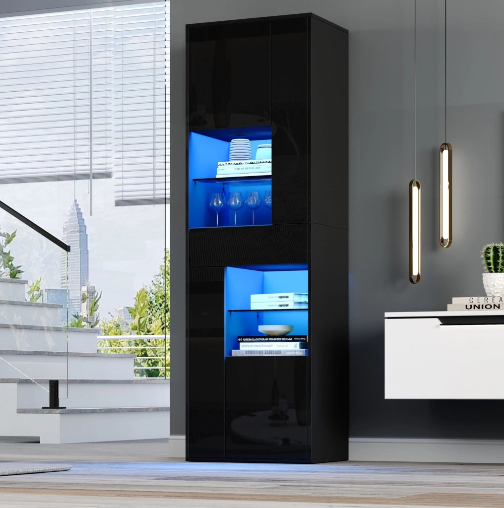 Vetrina 55x38x170 cm con LED e ripiani regolabili in truciolare nera